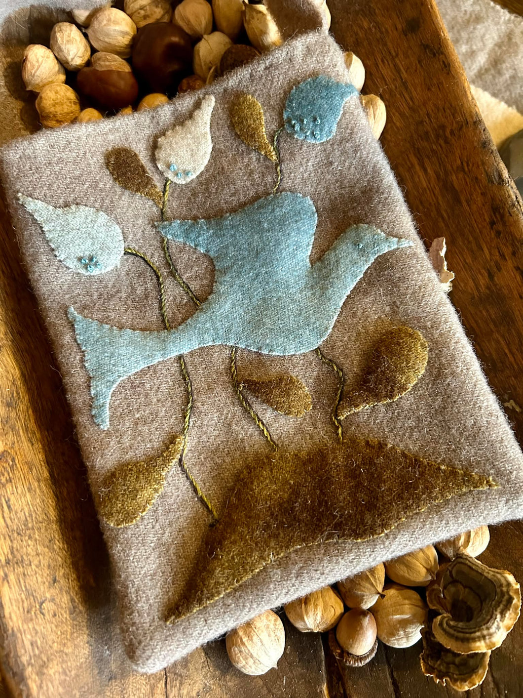Spring Blue Bird Wool Applique Door Pocket