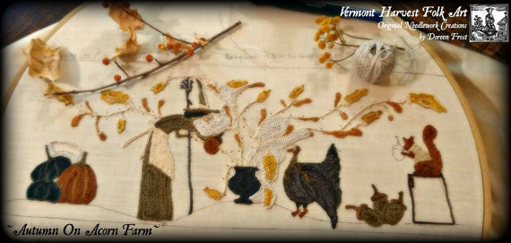 Autumn On Acorn Farm Primitive Punch Needle Embroidery Pattern