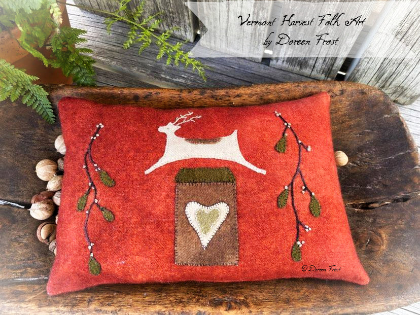 WOOL APPLIQUE YULETIDE WORKSHOP~The Comforts Of Home Pillow