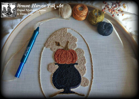 Olde New England Pumpkin Punch Needle Embroidery Pattern – Vermont Harvest  Folk Art by Doreen Frost